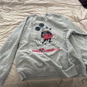 Disney Men's Light Gray Mickey Mouse Crewneck with Red Accents